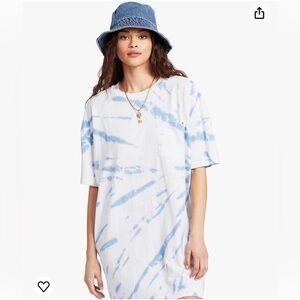 Billabong T Shirt Dress Women's X-Small/6 Scoop Neck Tye Dye Surf Side Blue